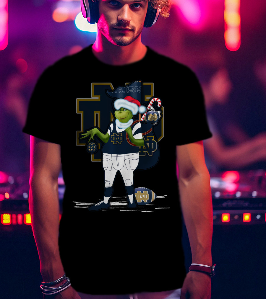 Grinchxmas Irish Notre Dame Fighting Irish Football Santa Holiday T-Shirt