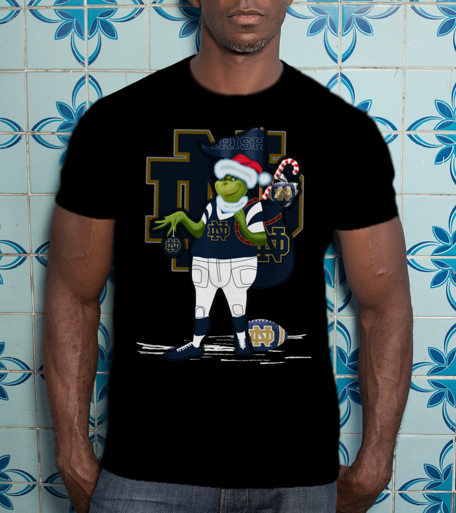 Grinchxmas Irish Notre Dame Fighting Irish Football Santa Holiday T-Shirt