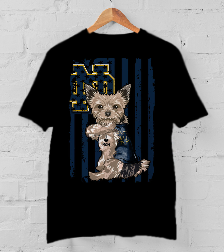 Notre Dame Fighting Irish Yorkshire Terrier I Love Mom T-Shirt