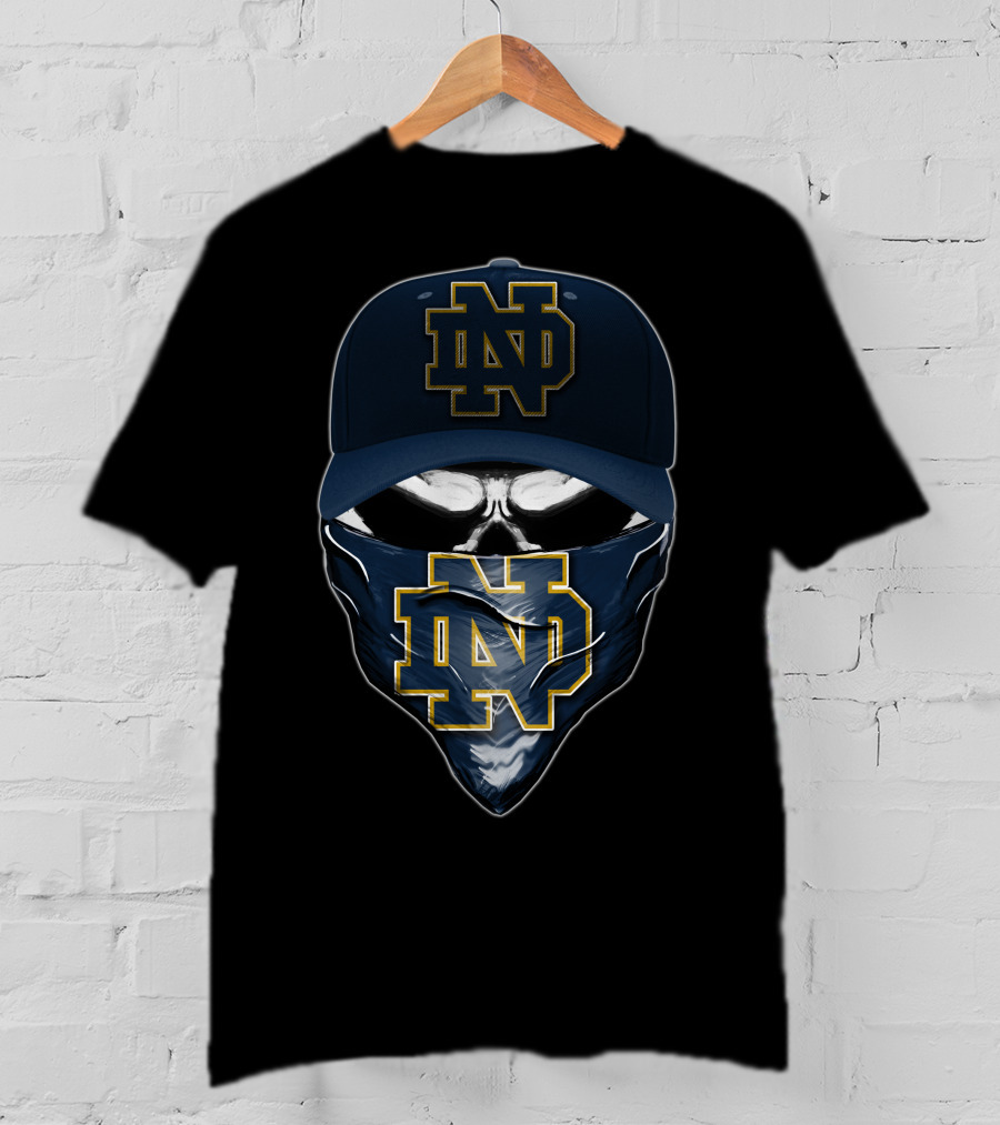Notre Dame Fighting Irish Skull ND Logo Hat And Bandana T-Shirt