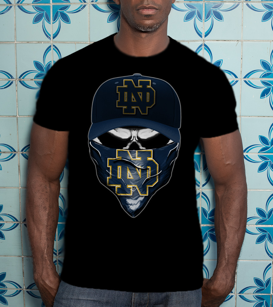 Notre Dame Fighting Irish Skull ND Logo Hat And Bandana T-Shirt