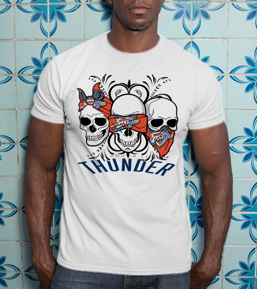 Oklahoma City Thunder Three Skull Bandana OKC T-Shirt