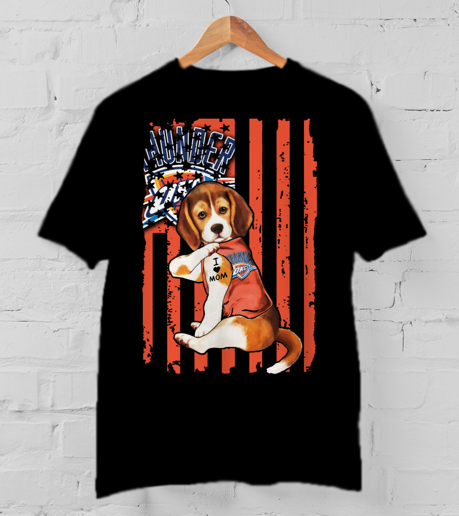 Oklahoma City Thunder Beagle Puppy Tattoo I Love Mom T-Shirt