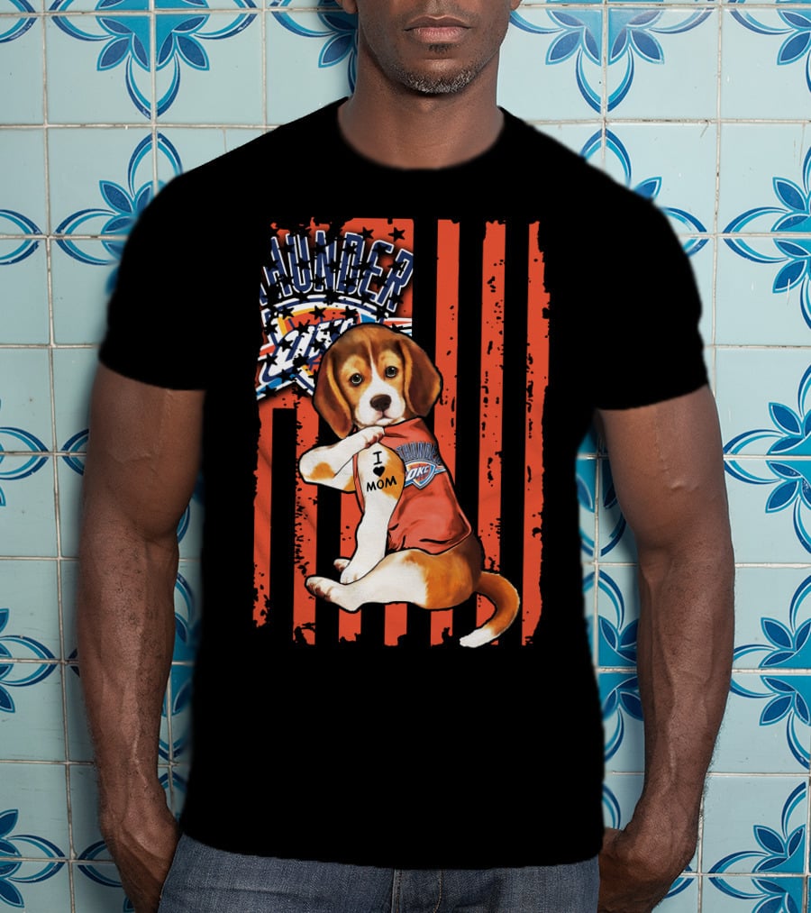 Oklahoma City Thunder Beagle Puppy Tattoo I Love Mom T-Shirt