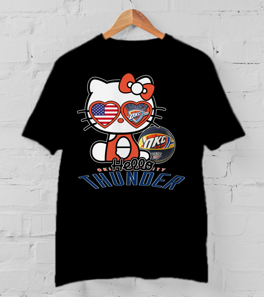 Hello Kitty Oklahoma City Thunder OKC Basketball USA Flag T-Shirt