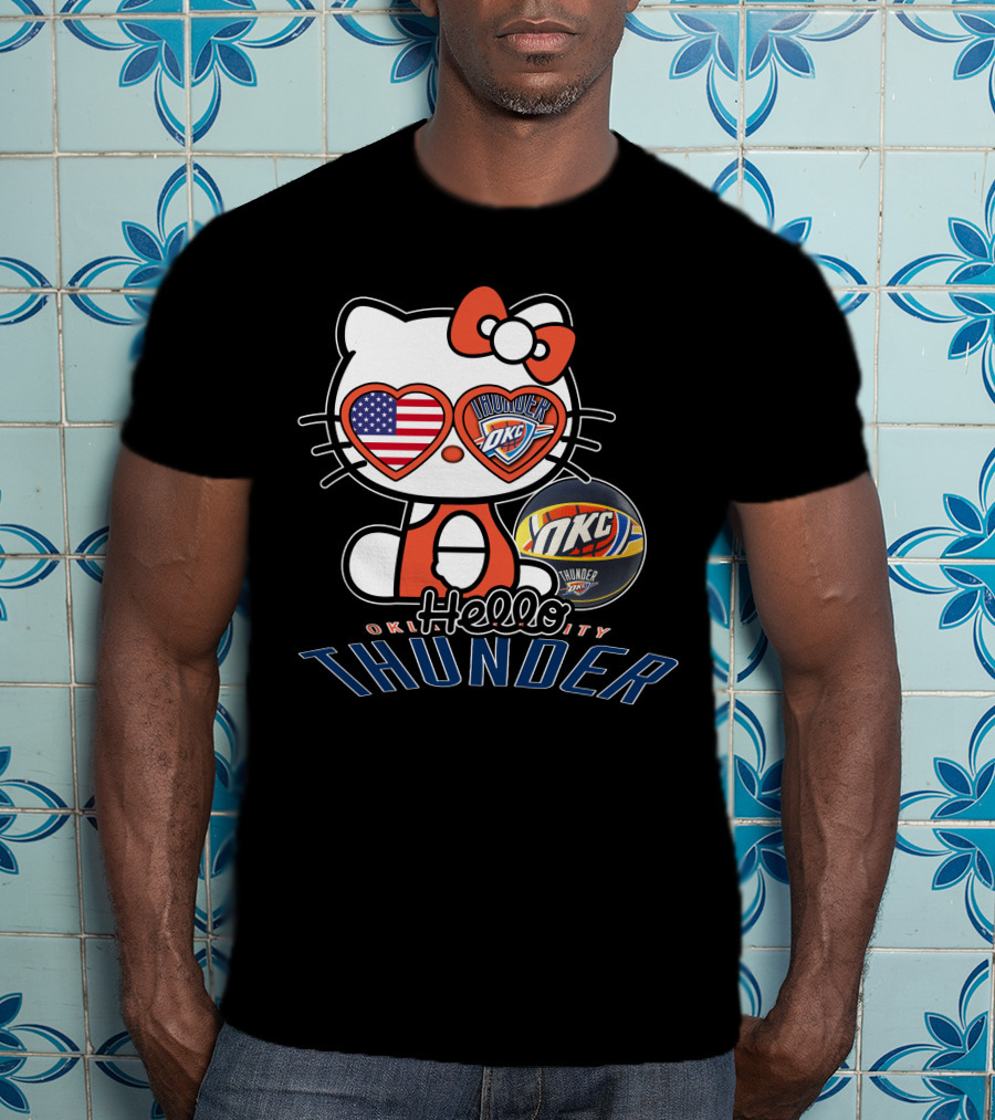 Hello Kitty Oklahoma City Thunder OKC Basketball USA Flag T-Shirt