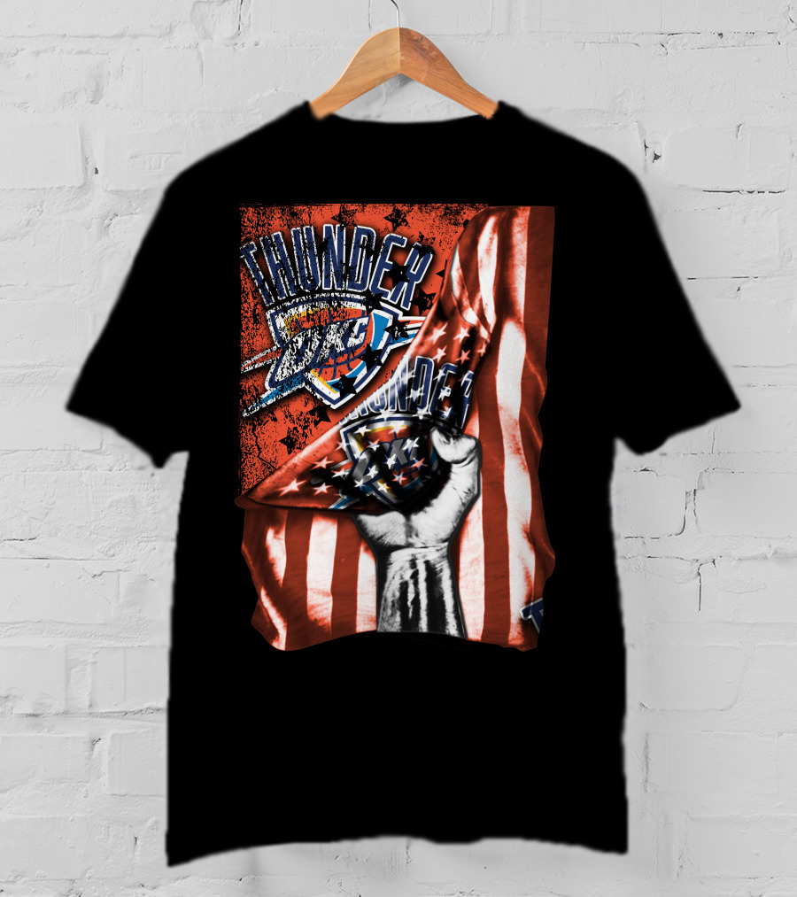 Thunder OKC Basketball Flag Grunge Print T-Shirt