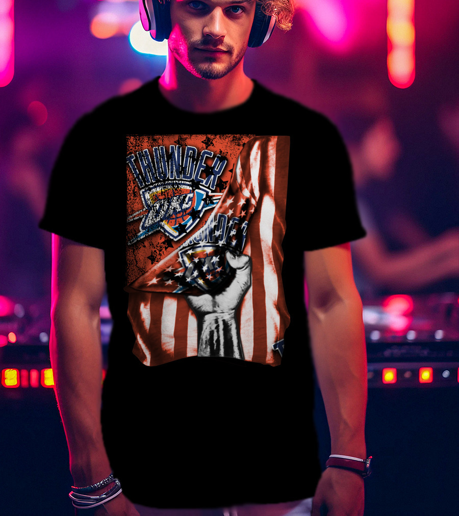 Thunder OKC Basketball Flag Grunge Print T-Shirt