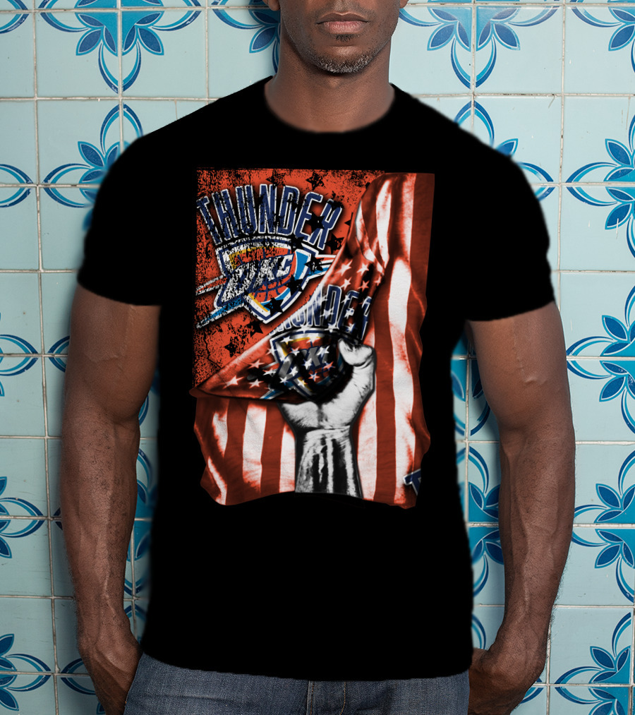Thunder OKC Basketball Flag Grunge Print T-Shirt