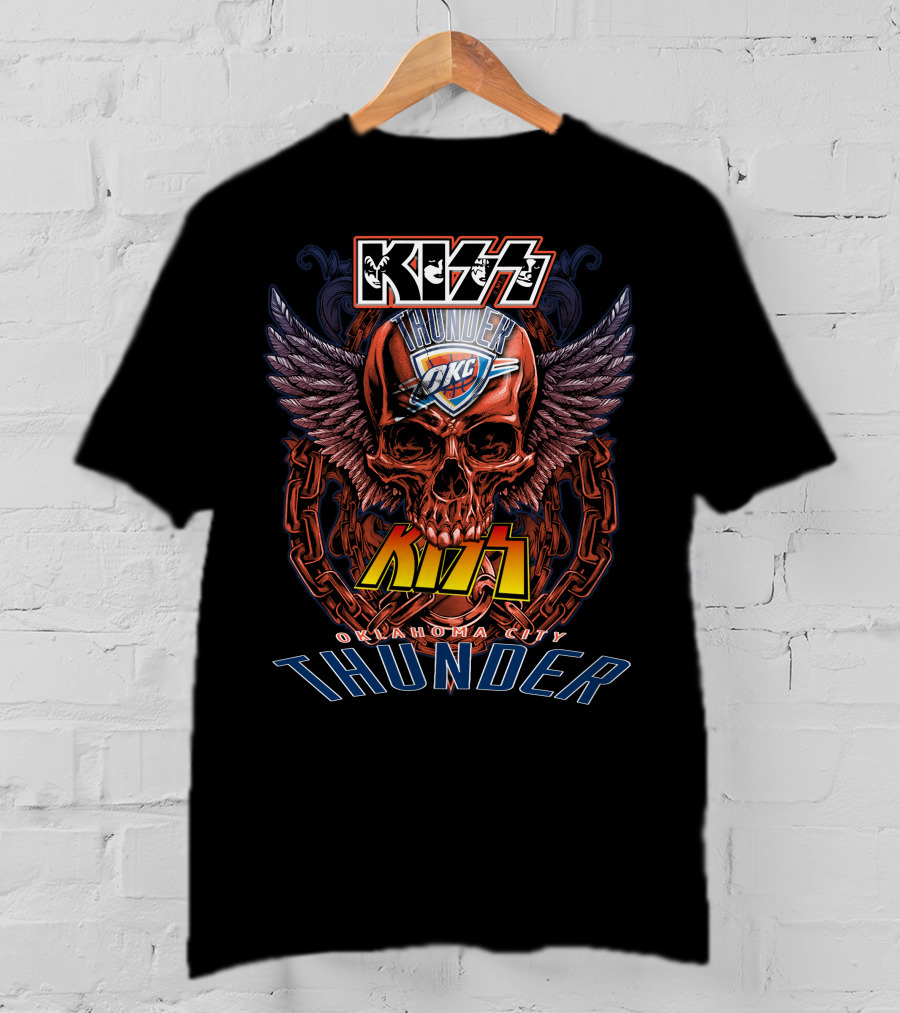 Kiss Oklahoma City Thunder Skull Wings T-Shirt