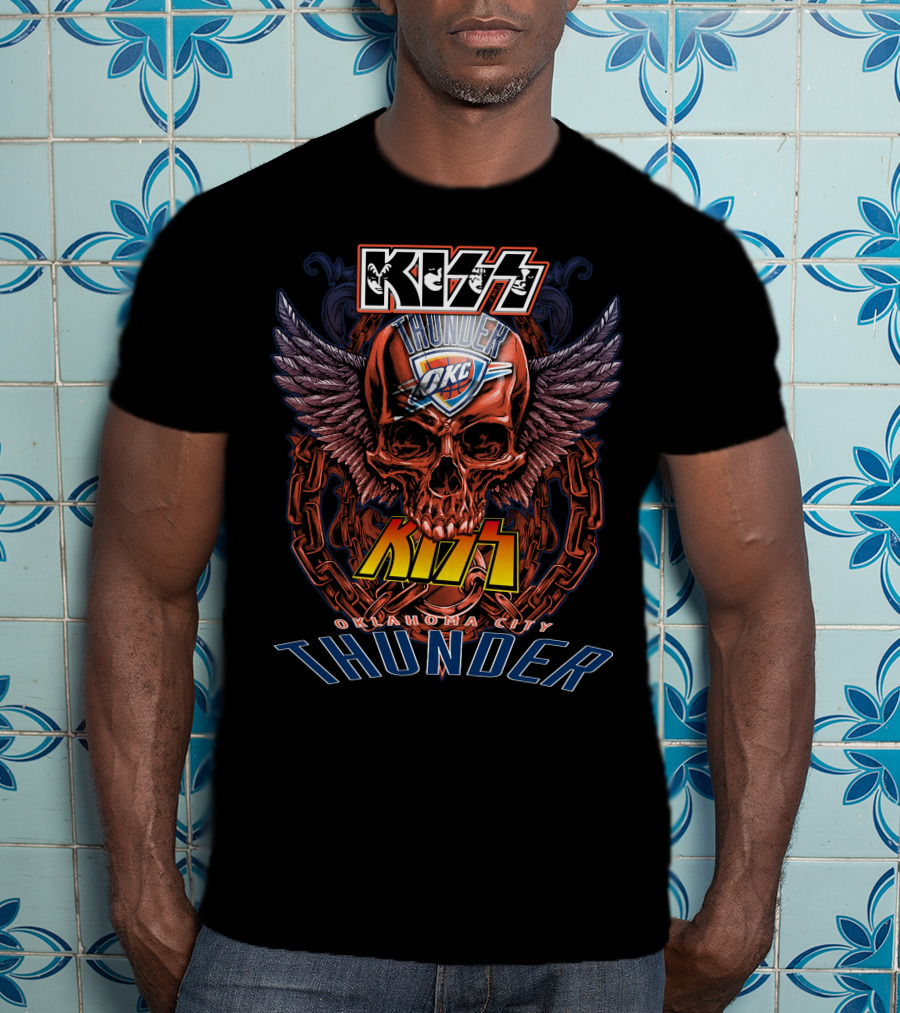Kiss Oklahoma City Thunder Skull Wings T-Shirt