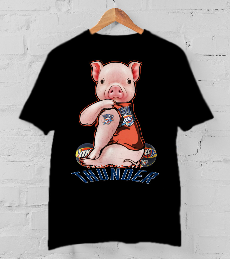 Pig Wearing Oklahoma City Thunder Basketball Jersey T-Shirt