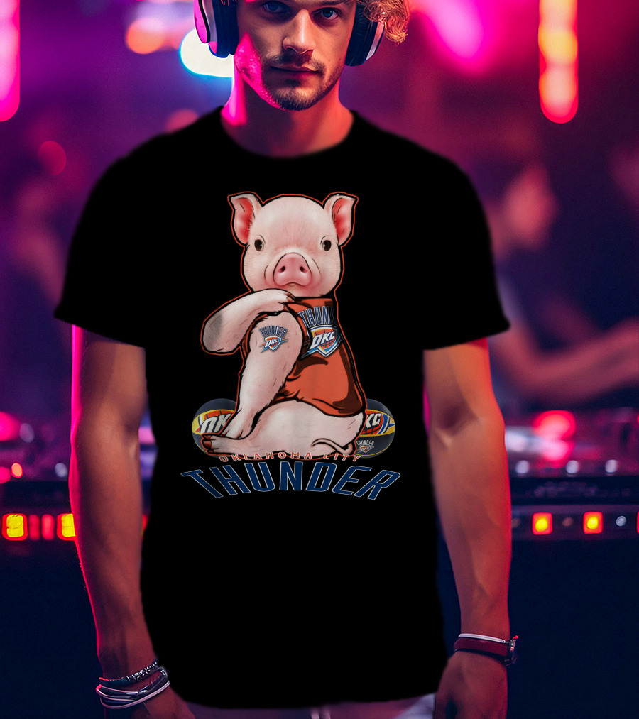 Pig Wearing Oklahoma City Thunder Basketball Jersey T-Shirt