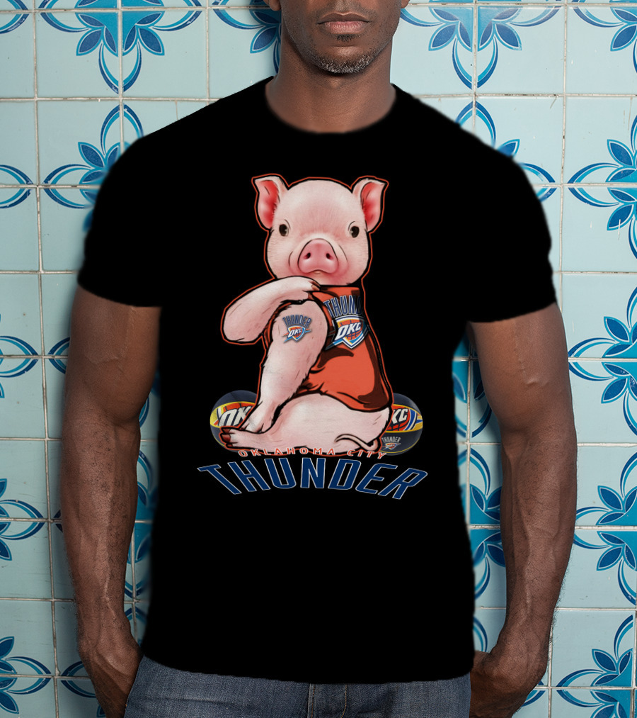 Pig Wearing Oklahoma City Thunder Basketball Jersey T-Shirt