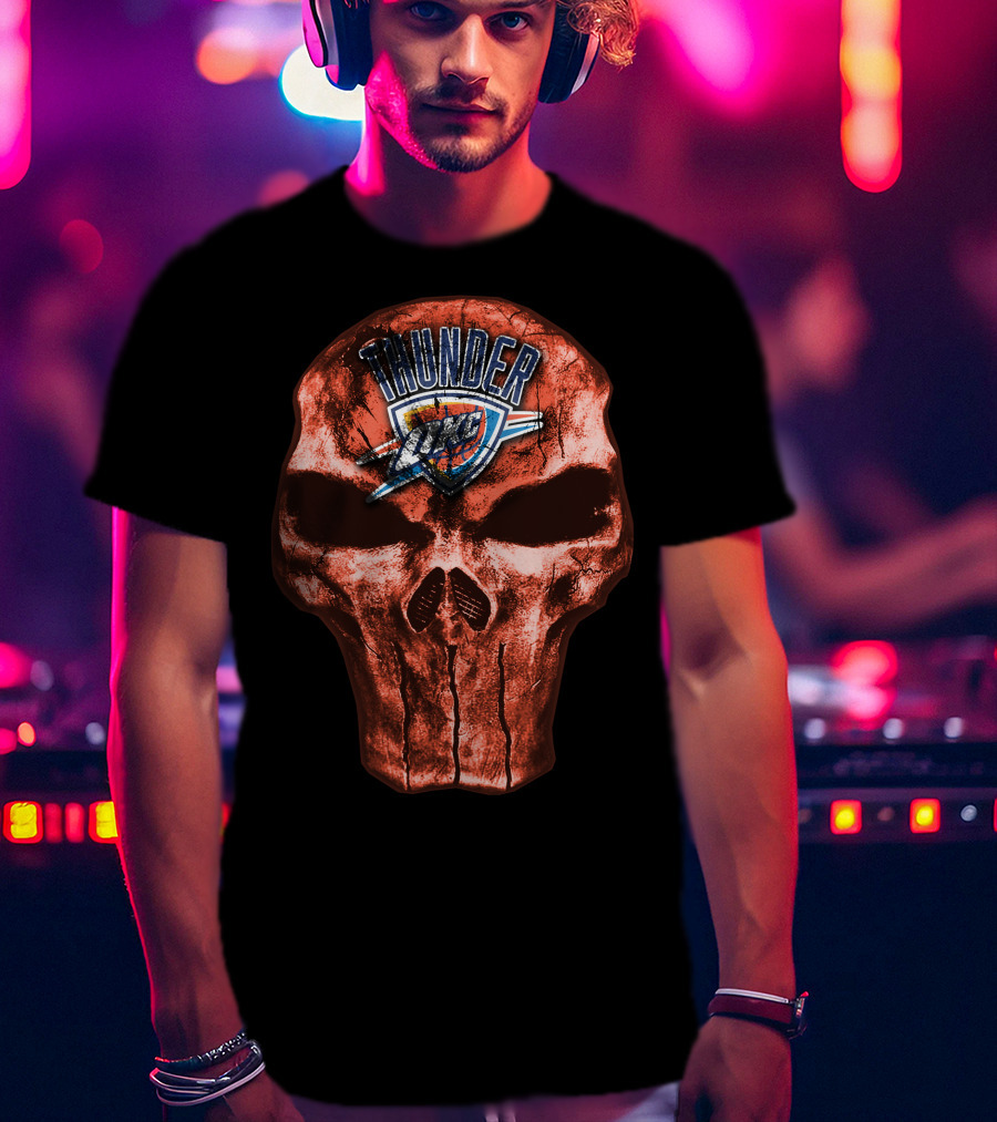 Skull Oklahoma City Thunder Logo Thunder T-Shirt