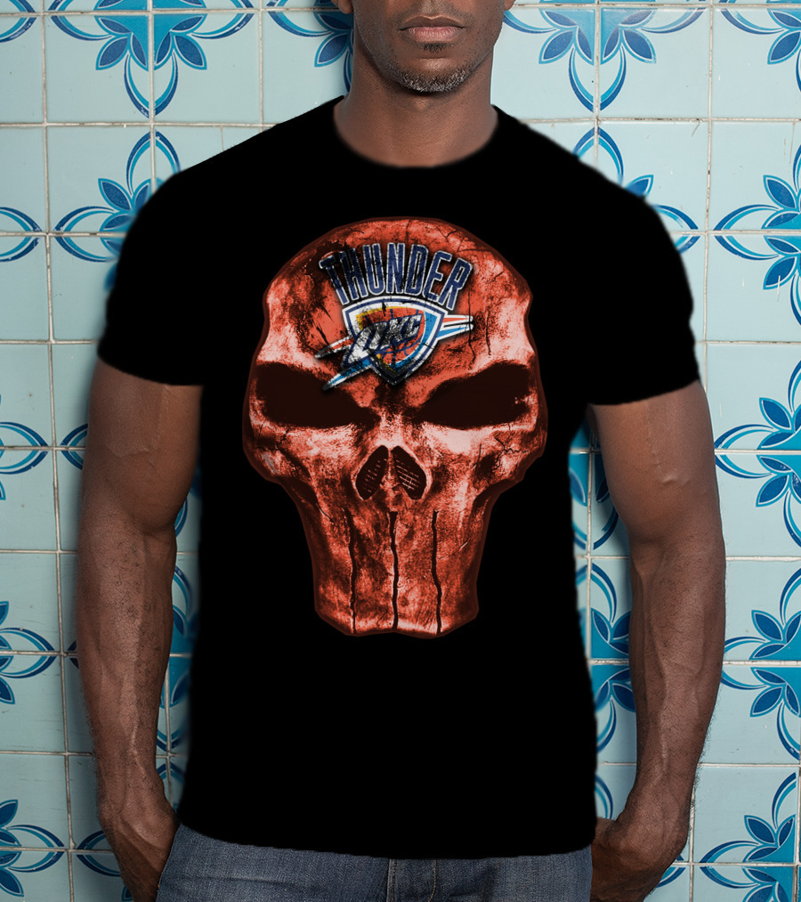 Skull Oklahoma City Thunder Logo Thunder T-Shirt