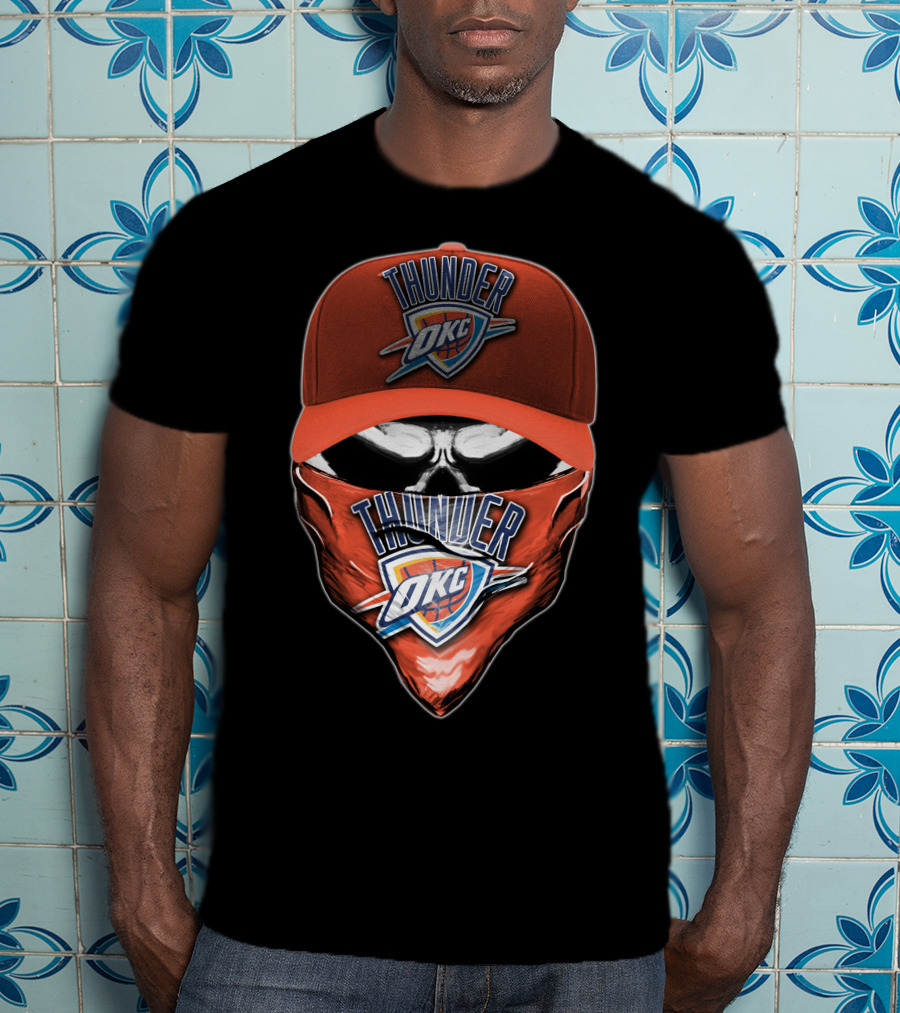 Thunder OKC Skull Basketball Fan Mask T-Shirt