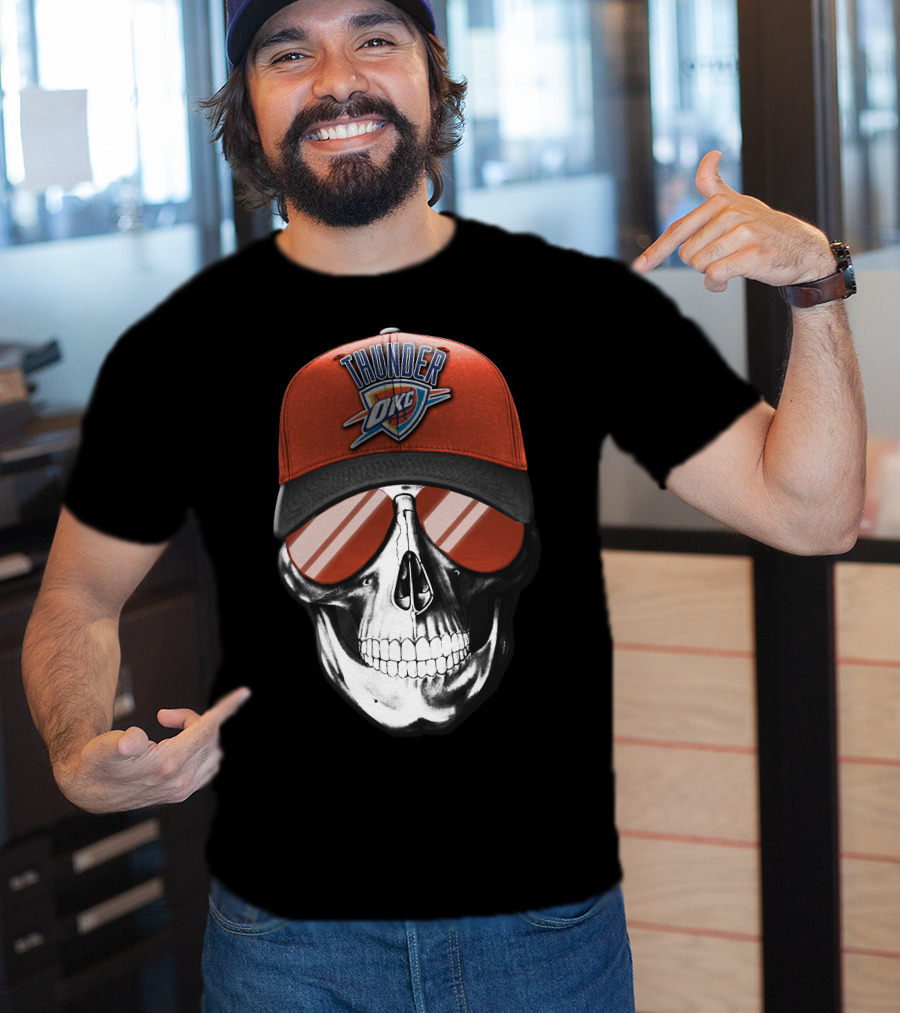 Skull With Oklahoma City Thunder Cap And Sunglasses T-Shirt