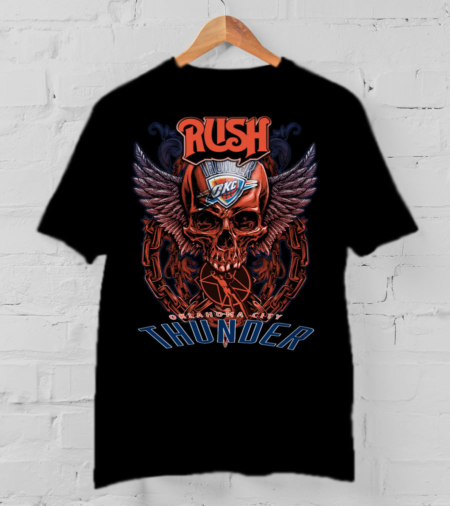 Rush Oklahoma City Thunder OKC Basketball Skull Wings Chain T-Shirt