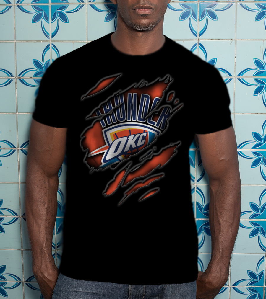Torn OKC Thunder Logo Ripped T-Shirt