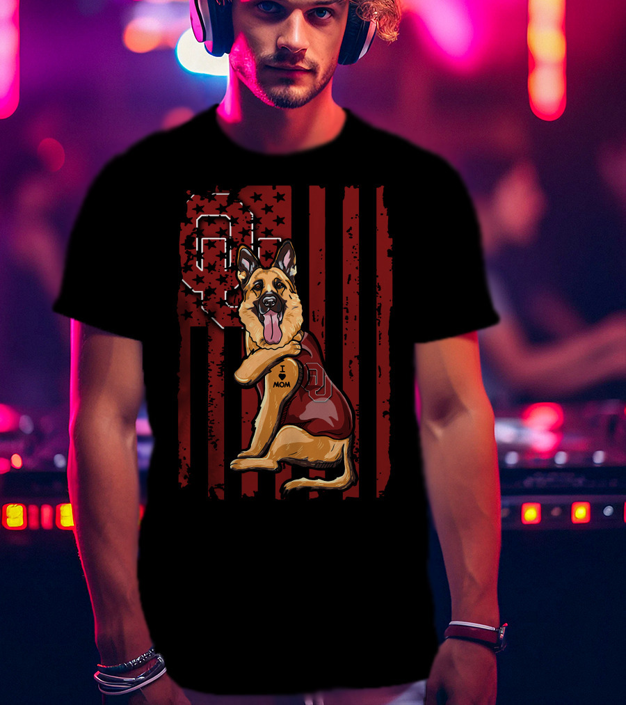 German Shepherd OU Oklahoma Sooners Vintage Flag Tattoo T-Shirt