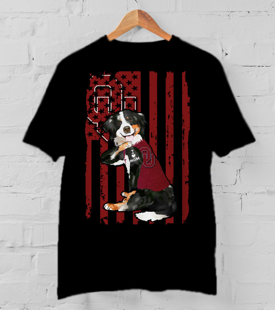 Border Collie I Mom Oklahoma Sooners OU American Flag T-Shirt