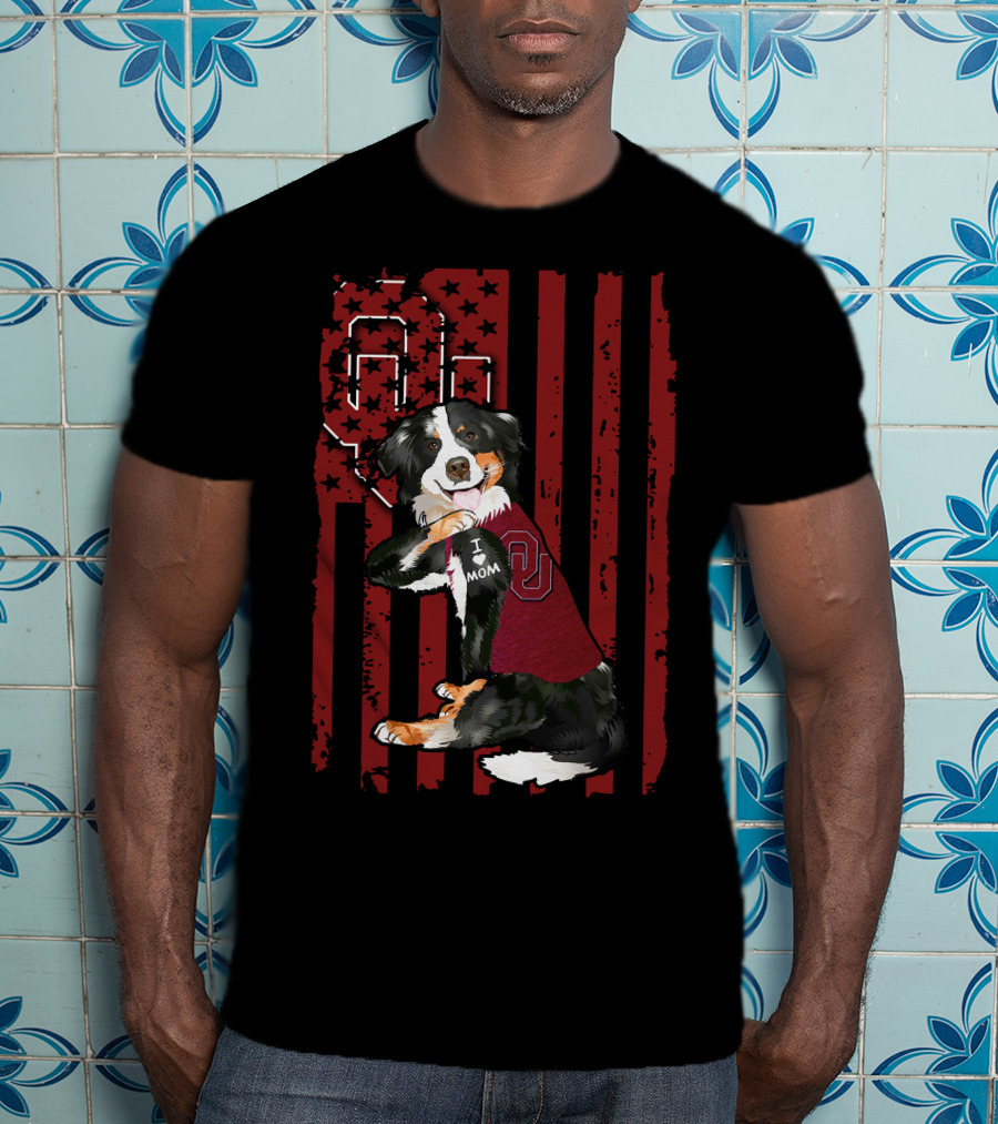 Border Collie I Mom Oklahoma Sooners OU American Flag T-Shirt
