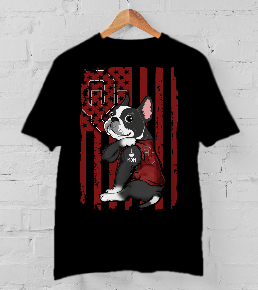 Boston Terrier I Heart Mom Oklahoma Sooners T-Shirt