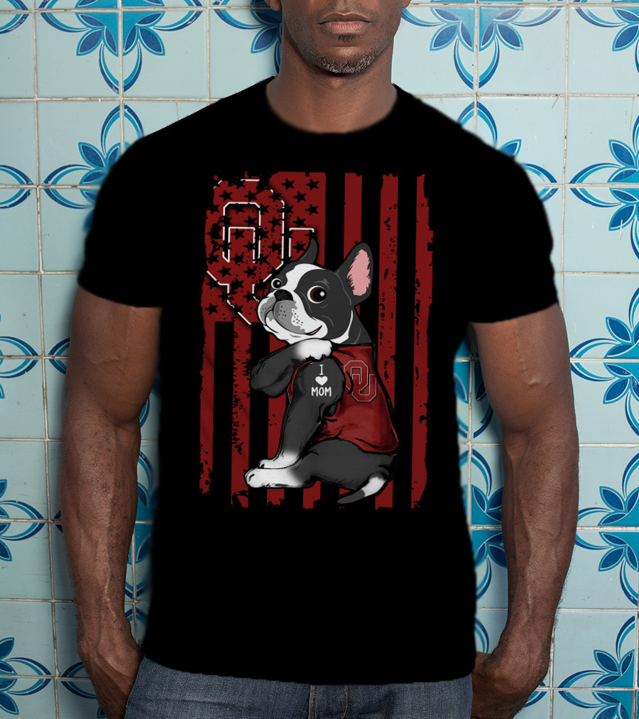 Boston Terrier I Heart Mom Oklahoma Sooners T-Shirt