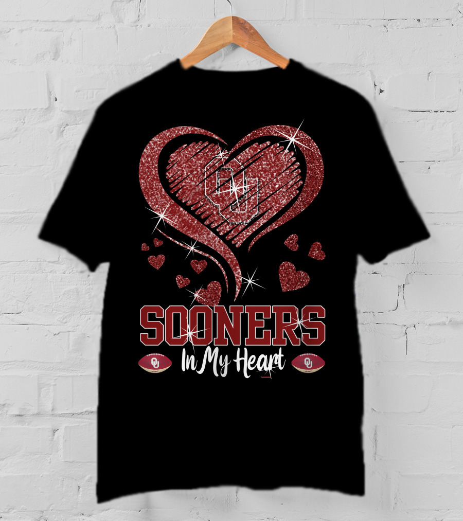 Sooners In My Heart OU Football Love Sparkle Hearts T-Shirt