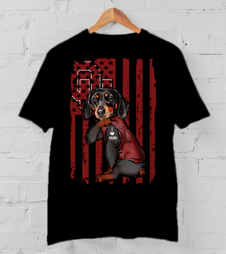 Dachshund OU Sooners I Love Mom American Flag T-Shirt