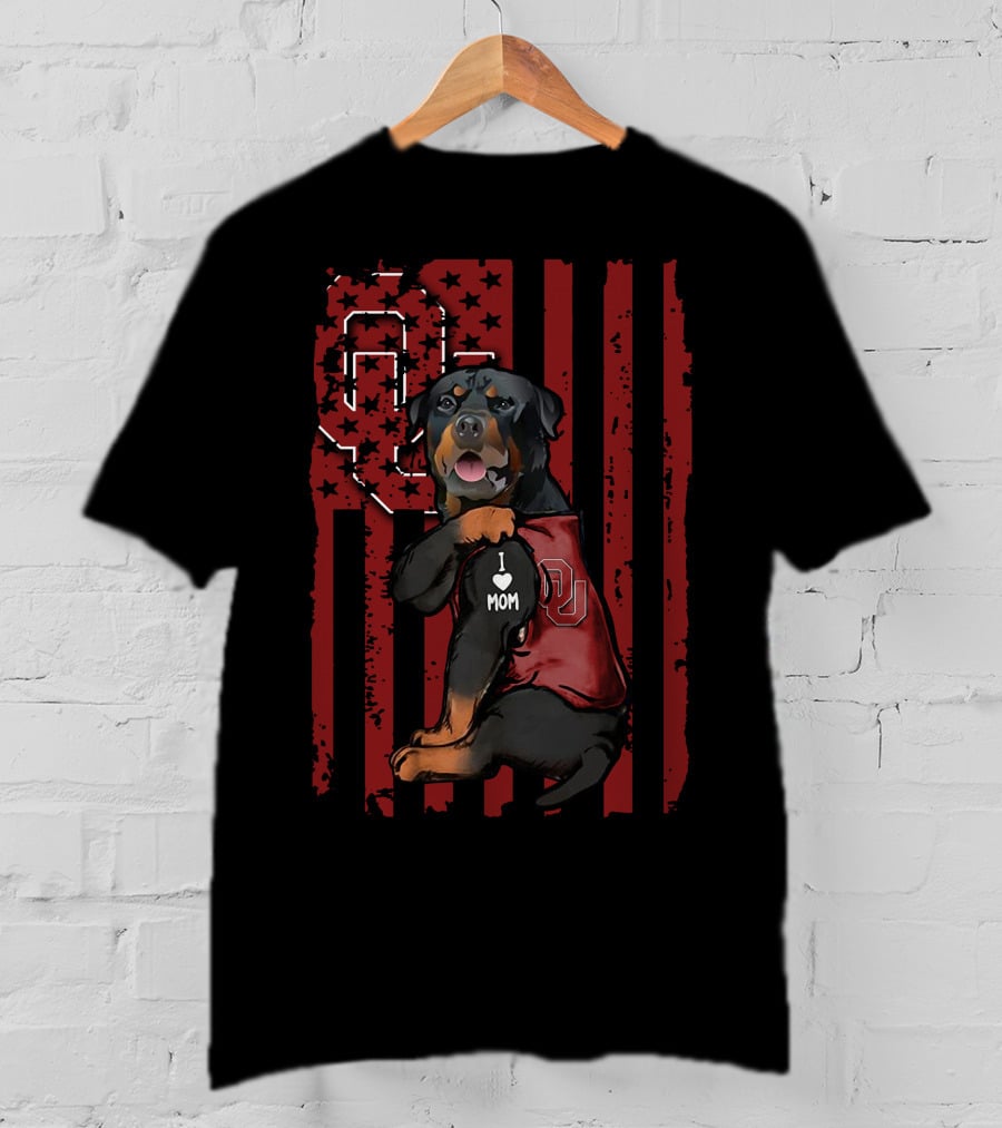 Rottweiler OU Sooners I Love Mom Patriotic T-Shirt