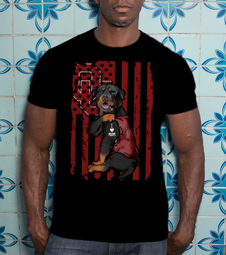 Rottweiler OU Sooners I Love Mom Patriotic T-Shirt