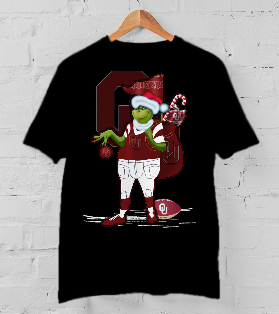 Grinchxmas Oklahoma Sooners Santa Football Sack T-Shirt