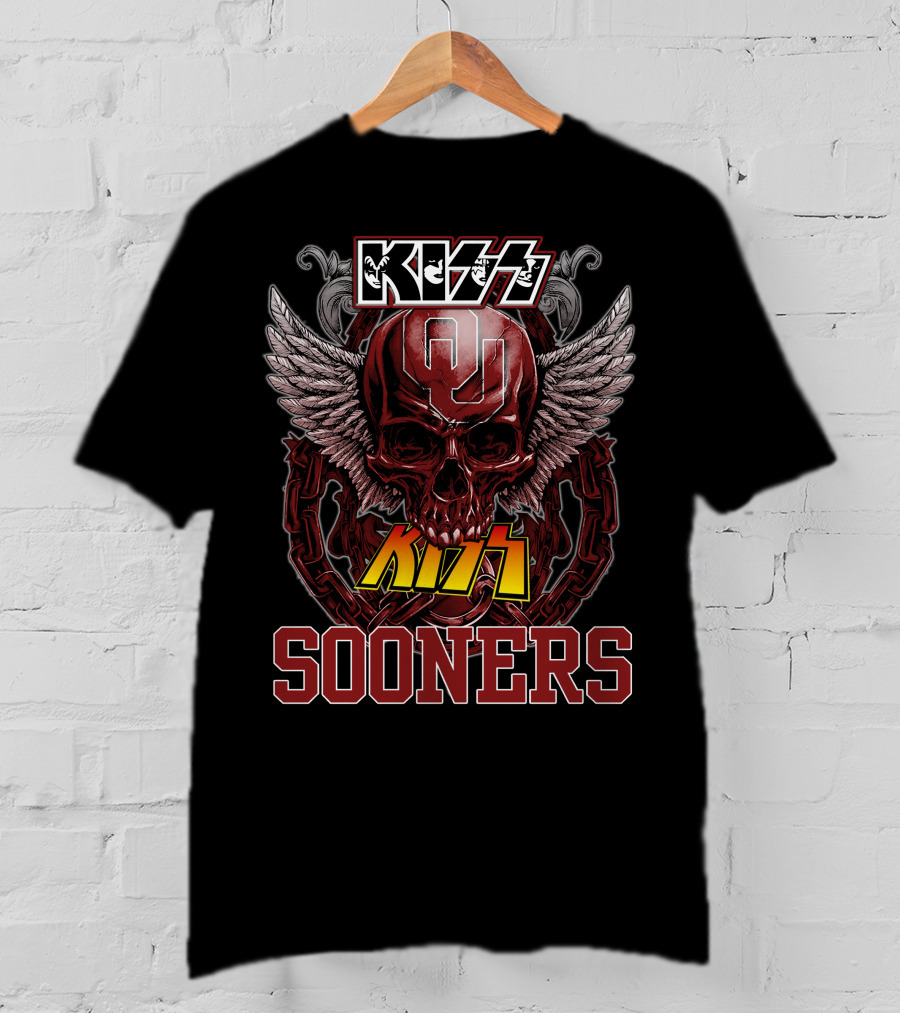 Kiss Oklahoma Sooners OU Skull Wings T-Shirt