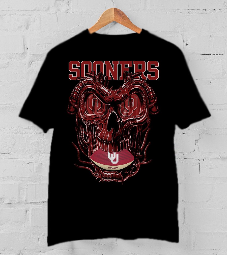 Sooners Dragonskull Football OU Logo Skull T-Shirt