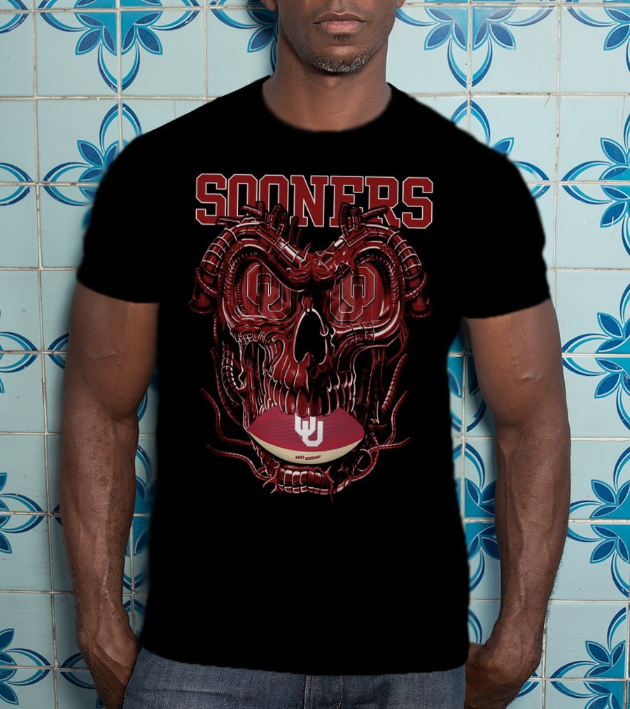 Sooners Dragonskull Football OU Logo Skull T-Shirt