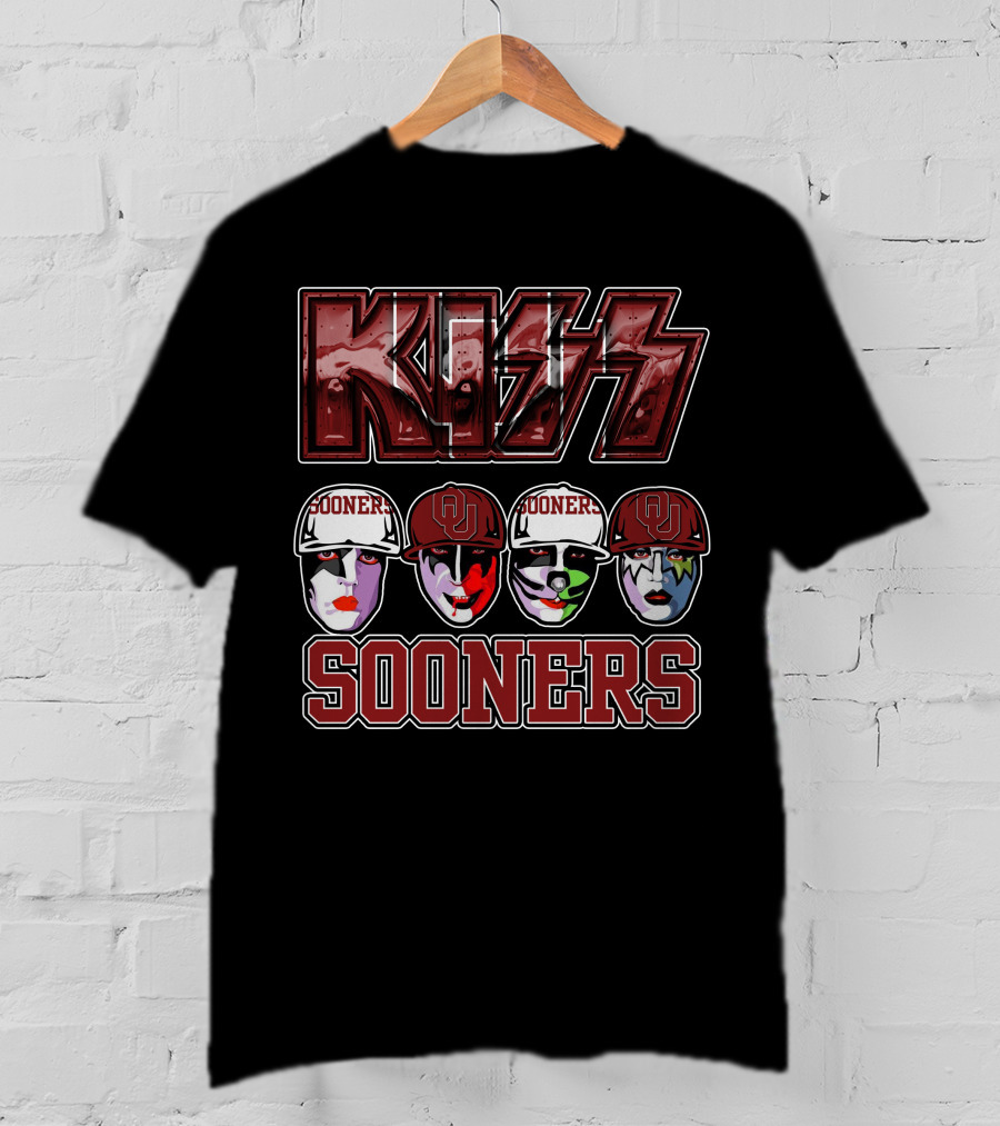KISS Sooners Oklahoma Faces In Makeup And Hats T-Shirt