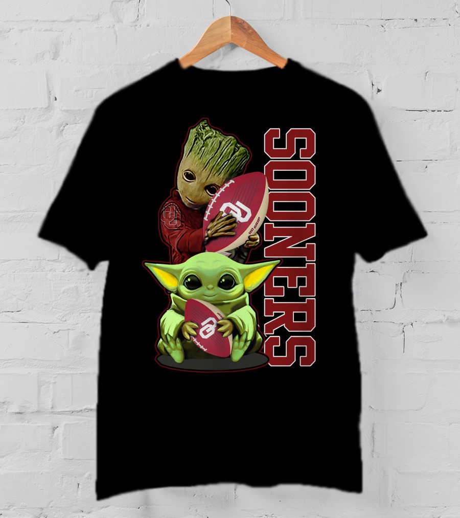 Groot And Baby Yoda Oklahoma Sooners Football T-Shirt