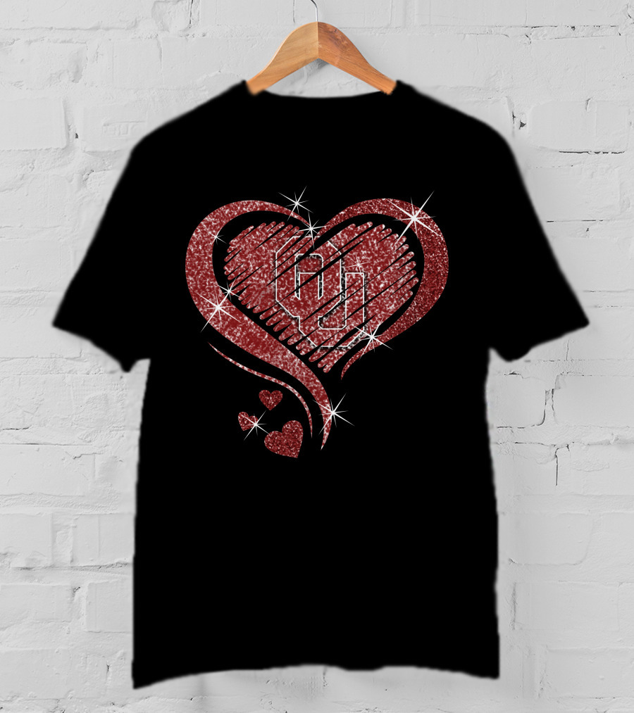 Heart Diamond OU Oklahoma Sooners Sparkle T-Shirt