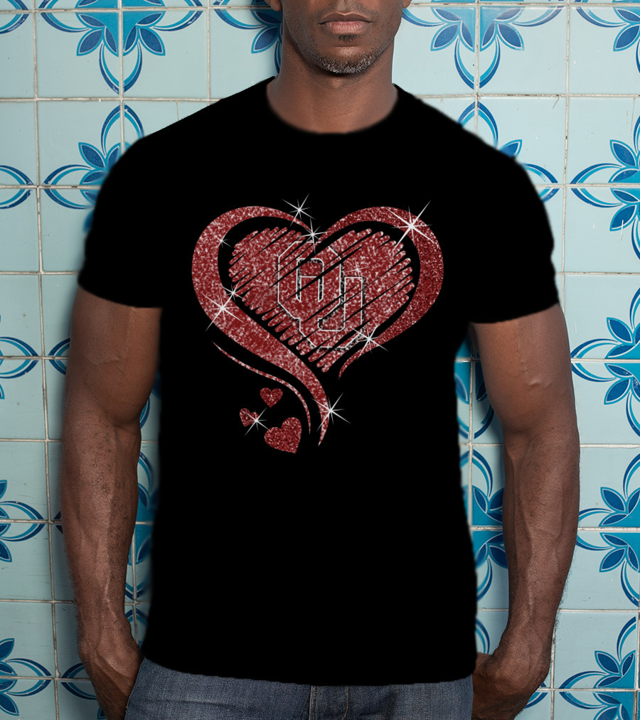 Heart Diamond OU Oklahoma Sooners Sparkle T-Shirt