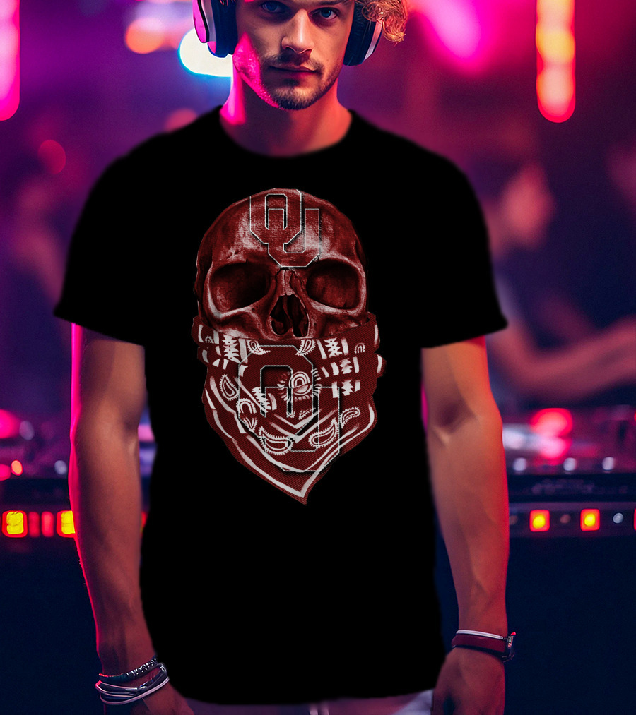 Skull Oklahoma Sooners OU Logo Bandana T-Shirt