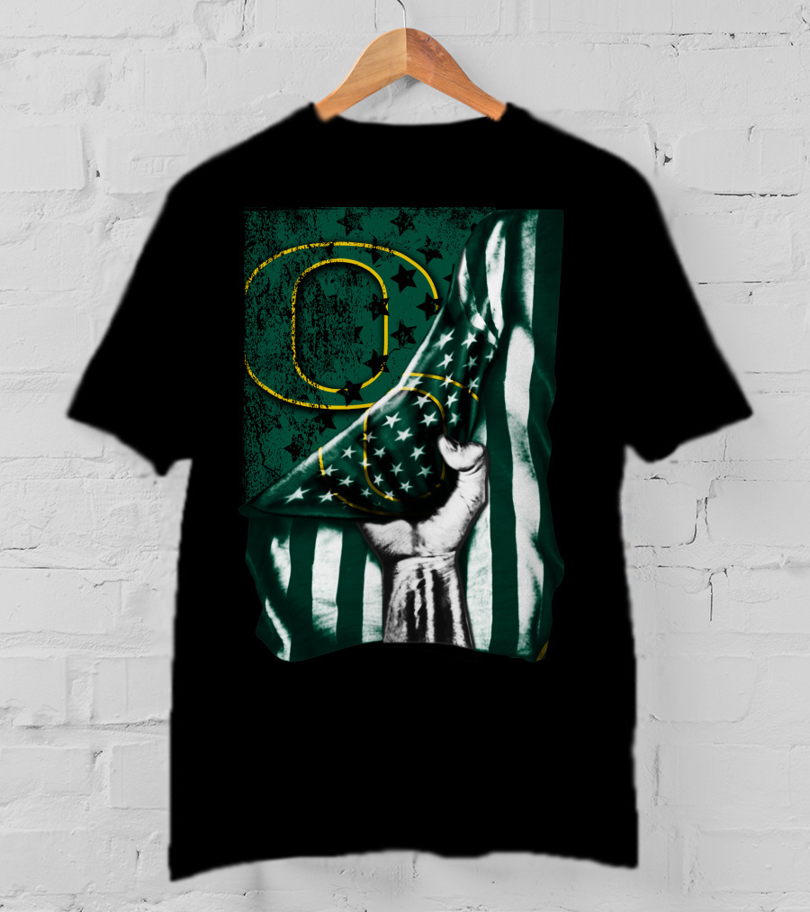 Oregon Ducks American Flag Fist And Stars T-Shirt