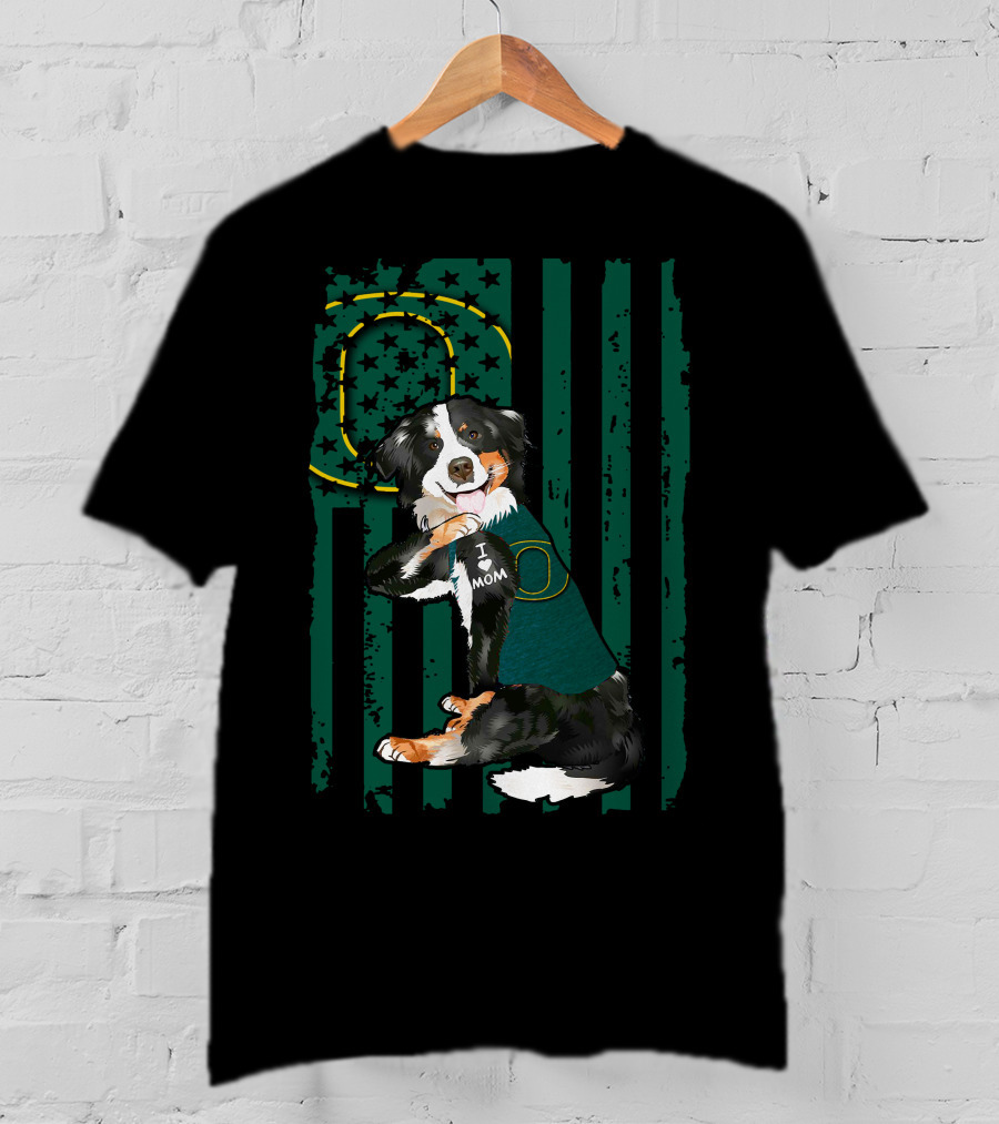 Border Collie I Love Mom Oregon Ducks Flag T-Shirt