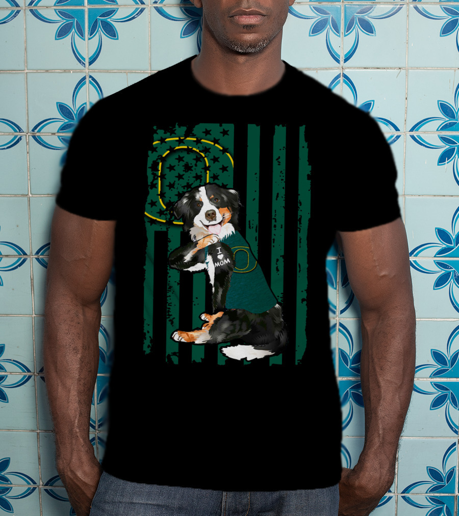 Border Collie I Love Mom Oregon Ducks Flag T-Shirt