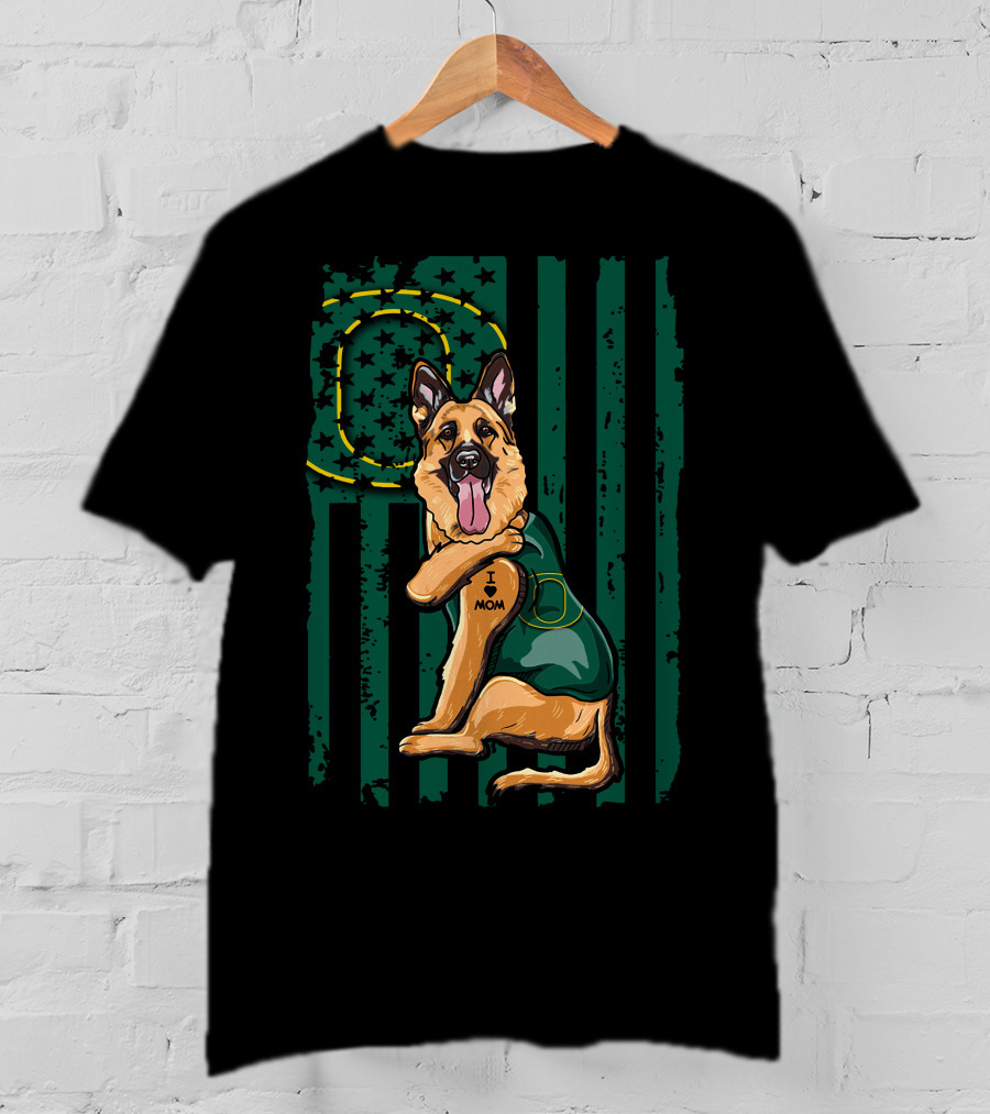German Shepherd Oregon Ducks I Heart Mom Green Flag T-Shirt
