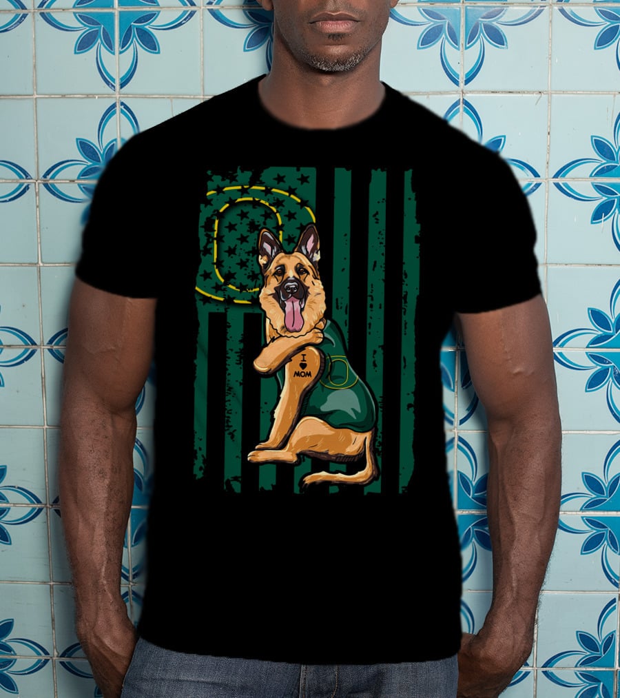 German Shepherd Oregon Ducks I Heart Mom Green Flag T-Shirt