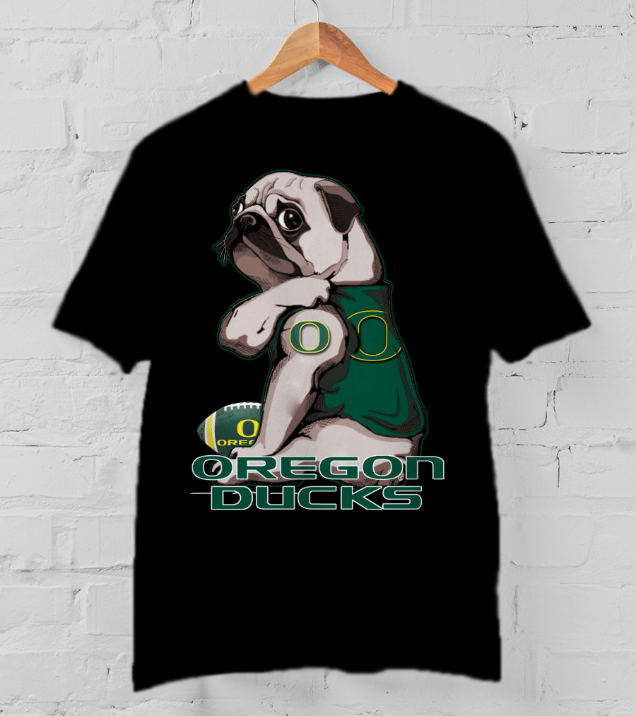 Pug Wearing Oregon Ducks Football Jersey T-Shirt