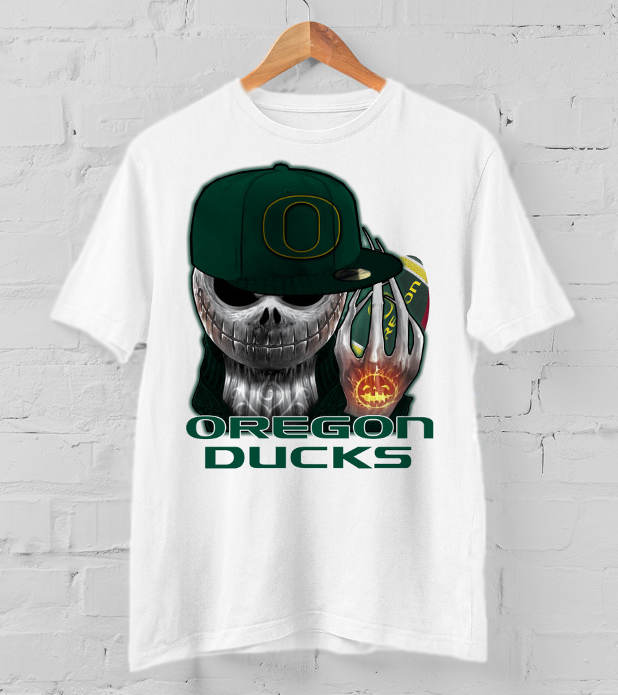 Oregon Ducks Jack Skellington Skull Halloween Football T-Shirt