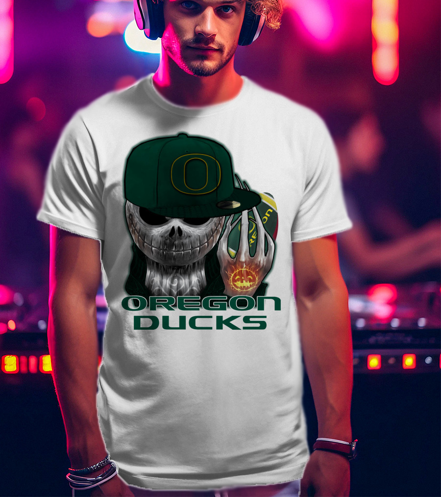 Oregon Ducks Jack Skellington Skull Halloween Football T-Shirt